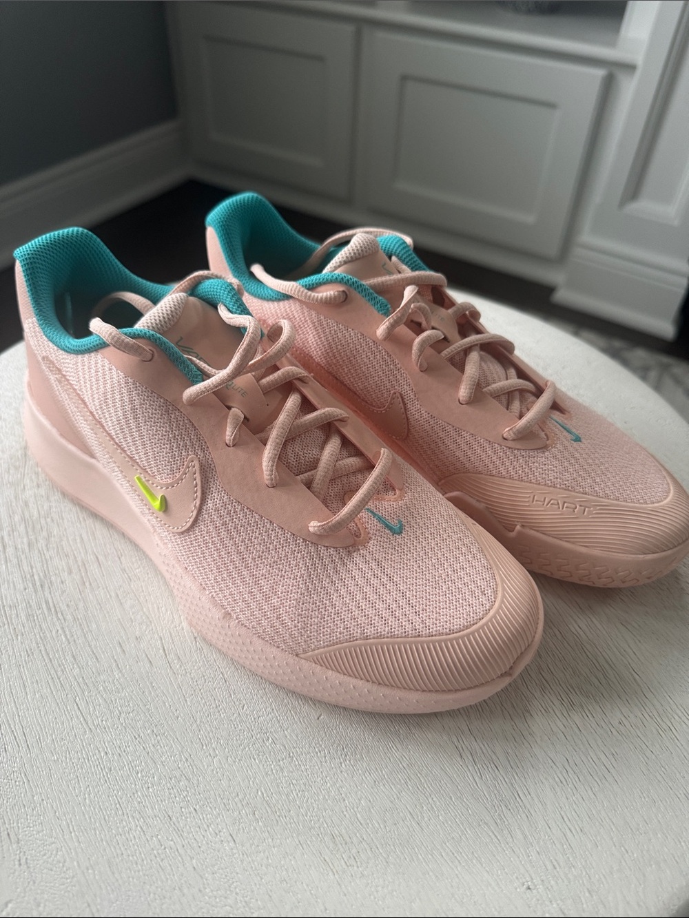 Nike Pink Teal Athletic Shoes with Neon Accent